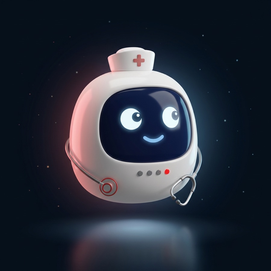 Aleem, the friendly AleemIQ clinical assistant character, wearing a nurse cap and stethoscope